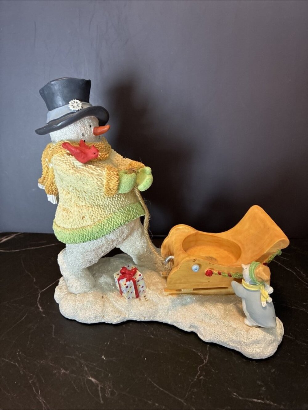 Russ Ice Sculptures Snowman Sleigh Tealight Holder Winter Decor Vintage